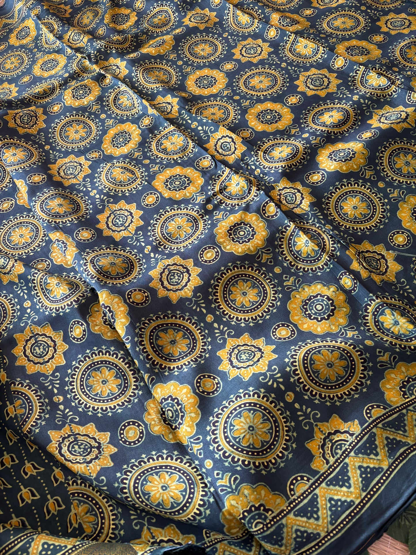 Ajrakh Dola Silk Saree
