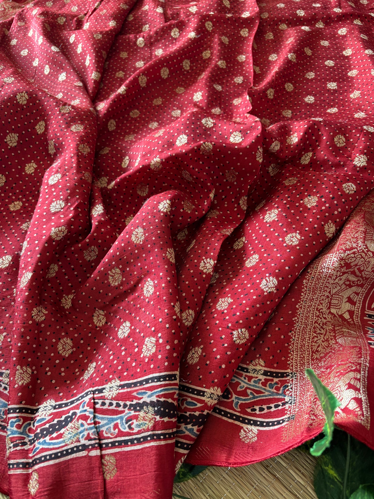 Ajrakh Dola Silk Saree