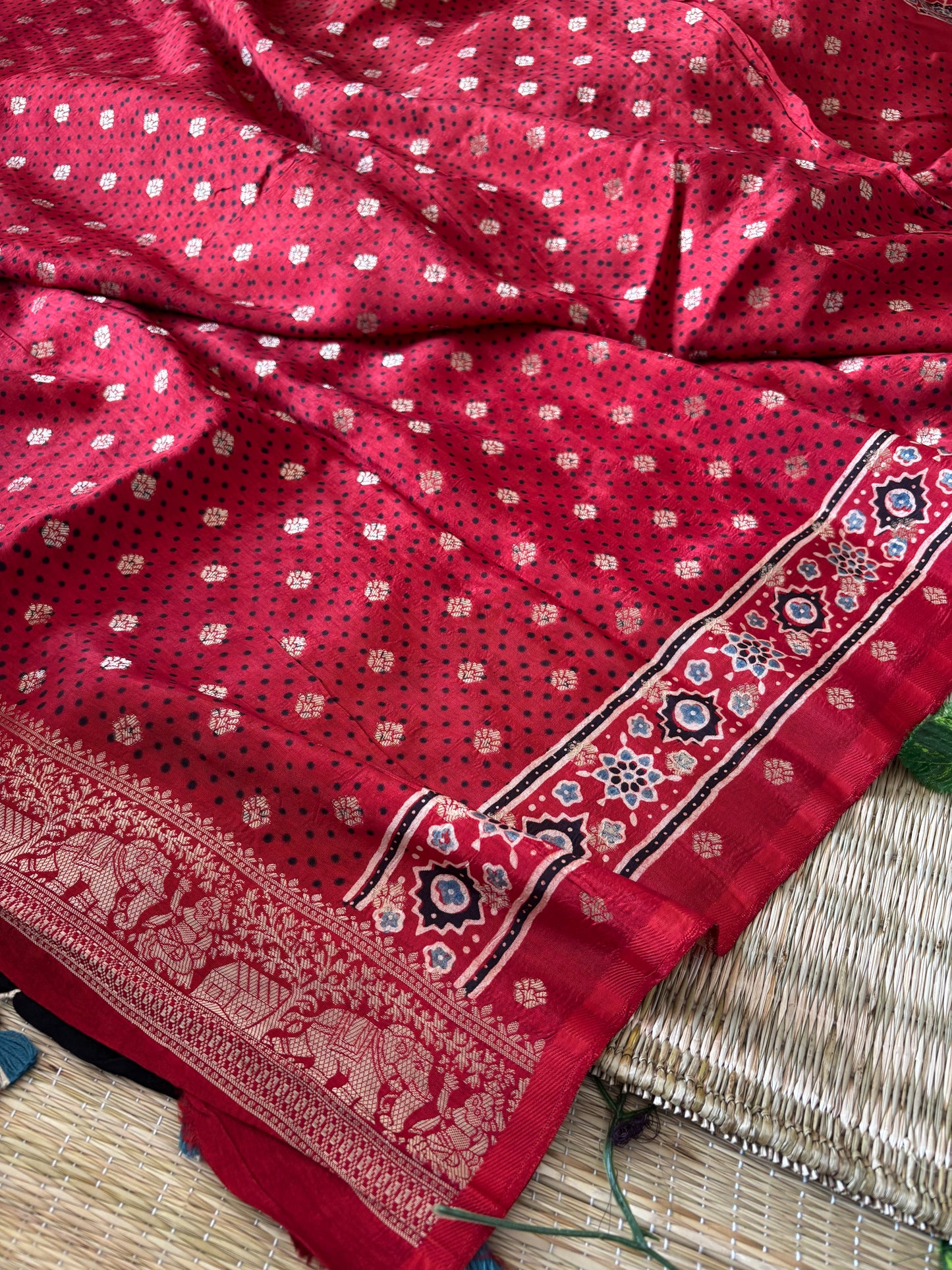 Ajrakh Dola Silk Saree