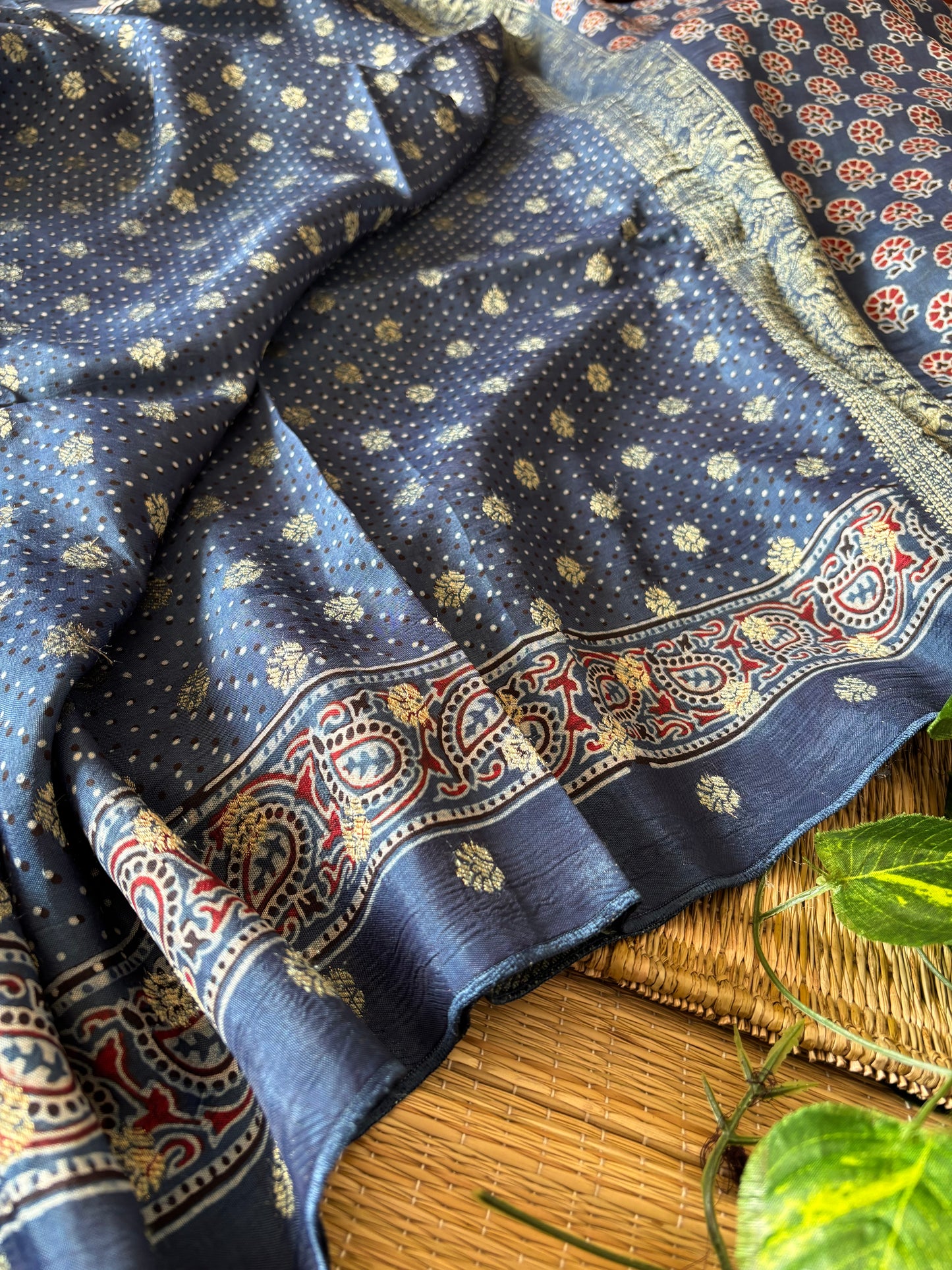 Ajrakh Dola Silk Saree