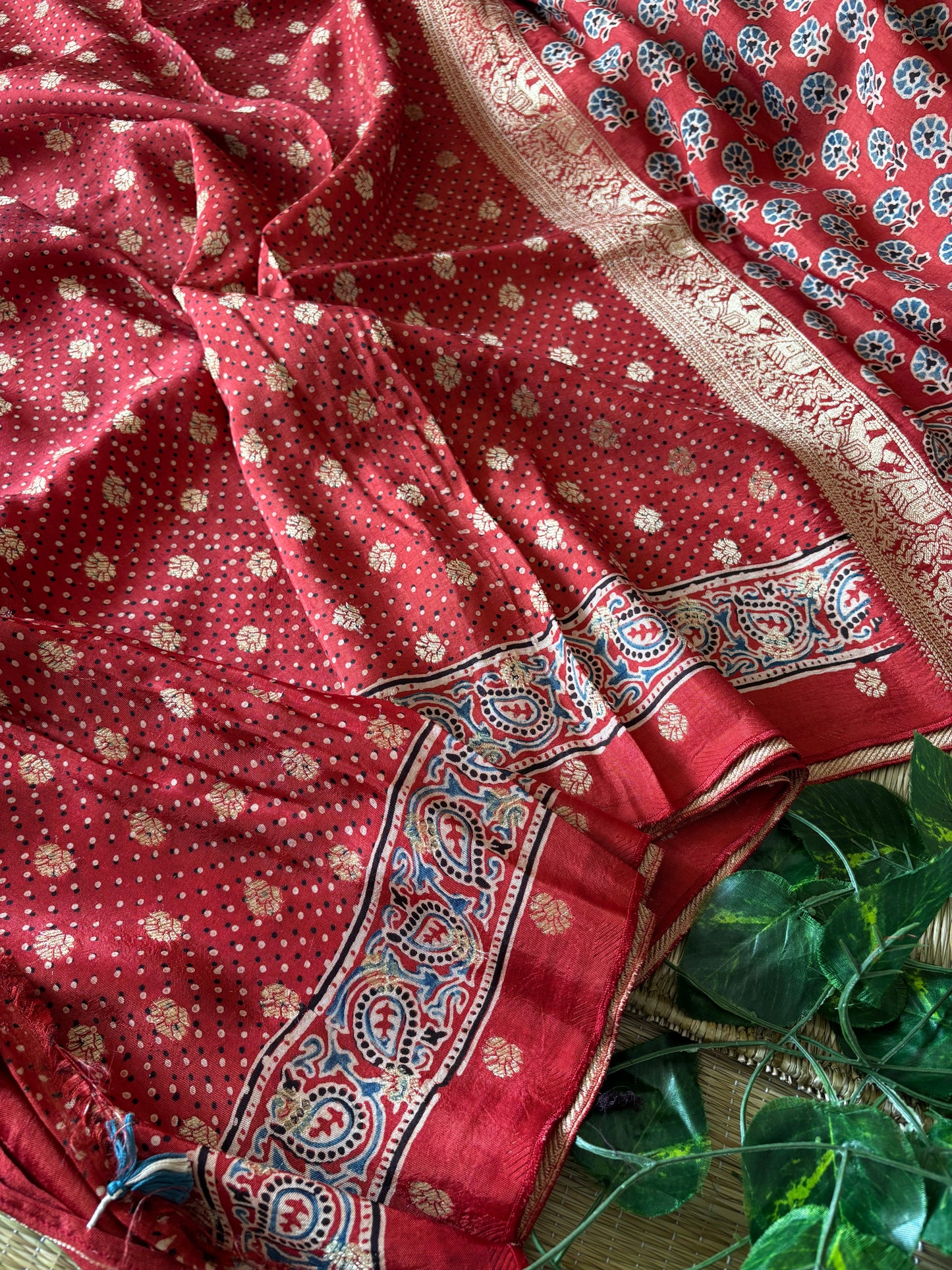 Ajrakh Dola Silk Saree