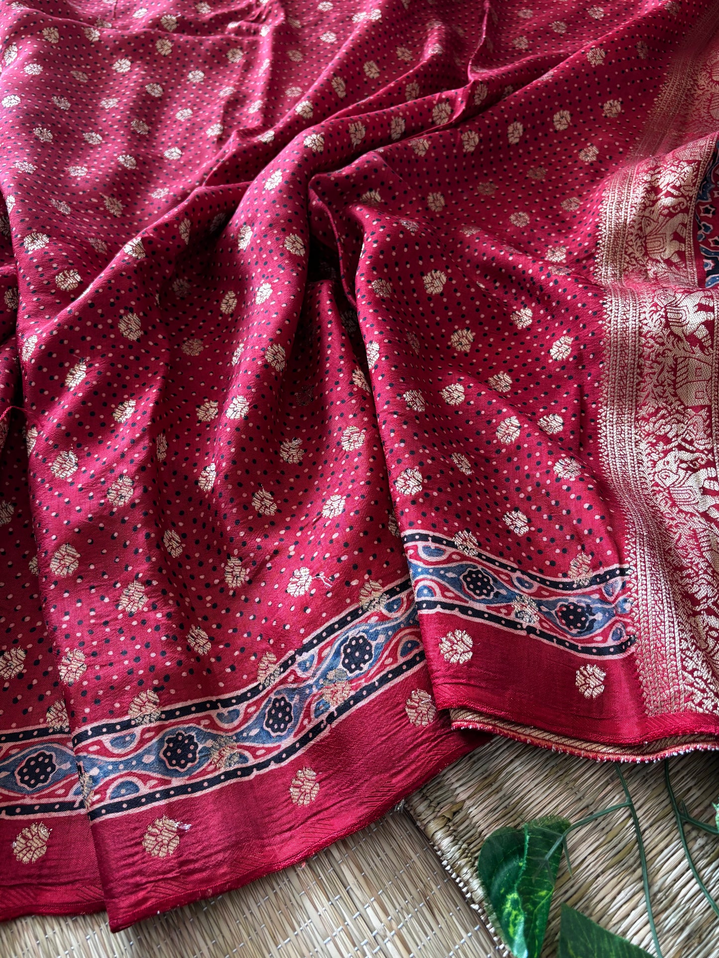 Ajrakh Dola Silk Saree
