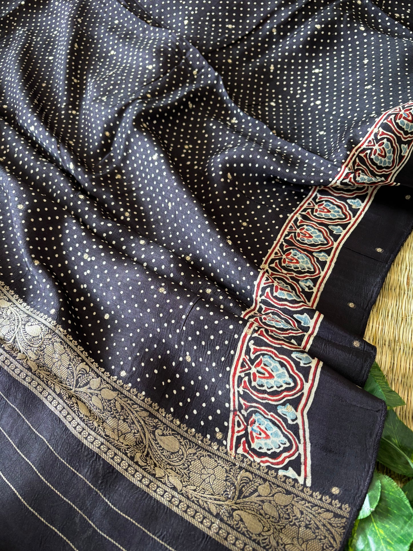 Ajrakh Dola Silk Saree