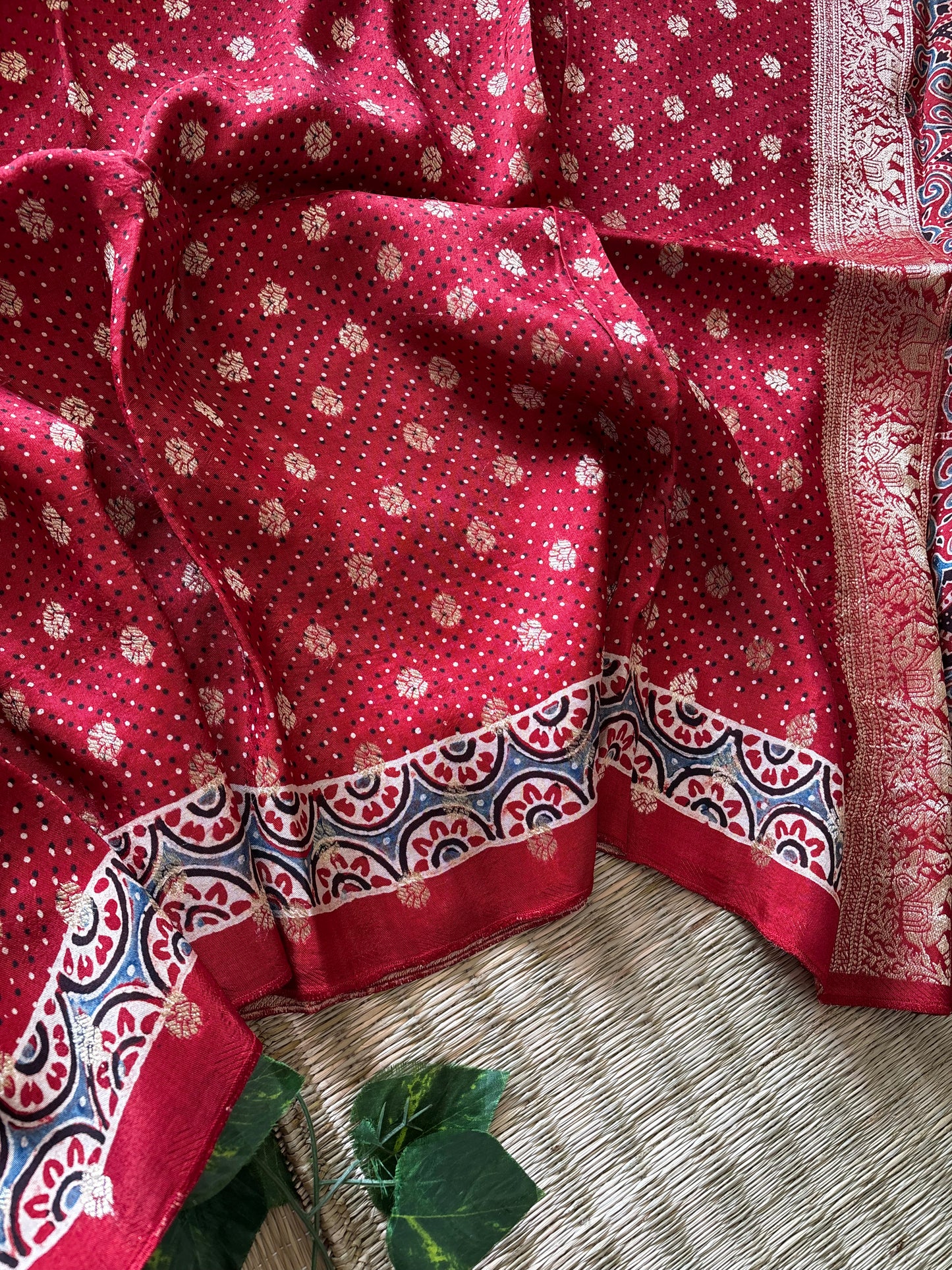 Ajrakh Dola Silk Saree