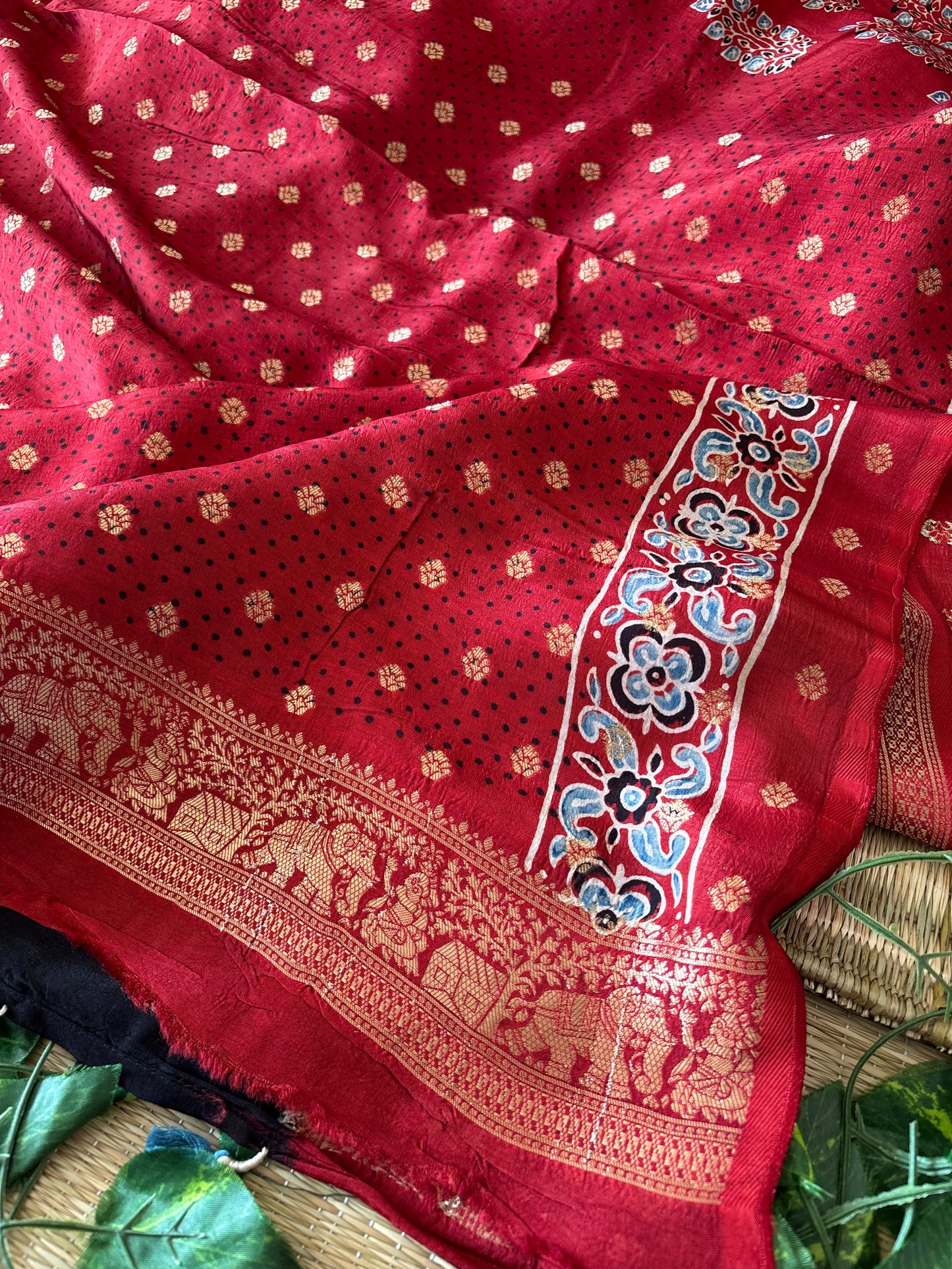 Ajrakh Dola Silk Saree