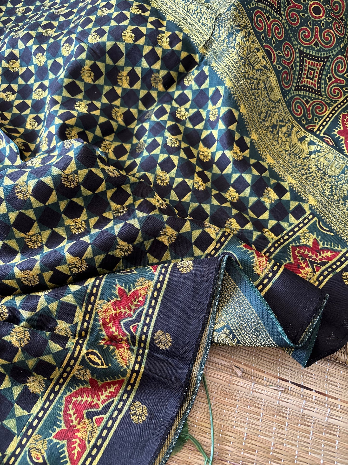 Ajrakh Dola Silk Saree