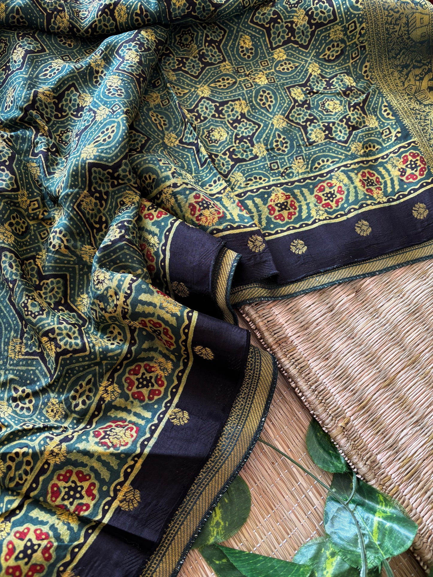 Ajrakh Dola Silk Saree