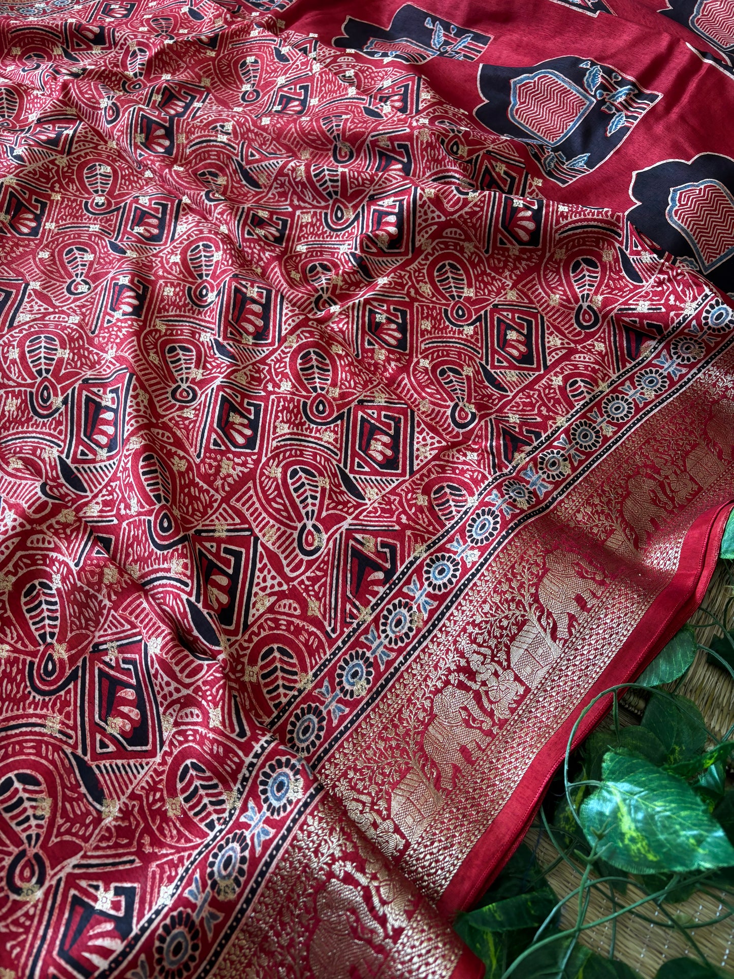 Ajrakh Dola Silk Saree