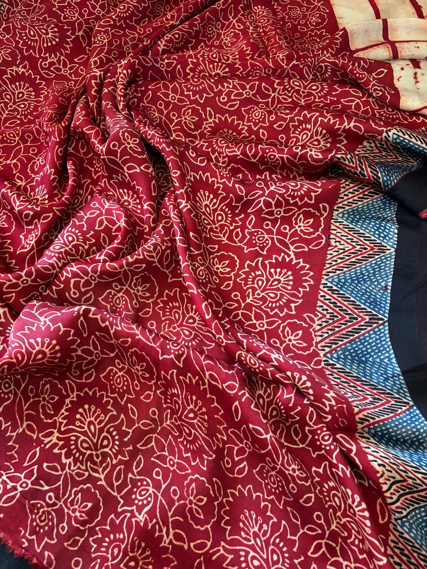 Ajrakh Modal Silk Saree
