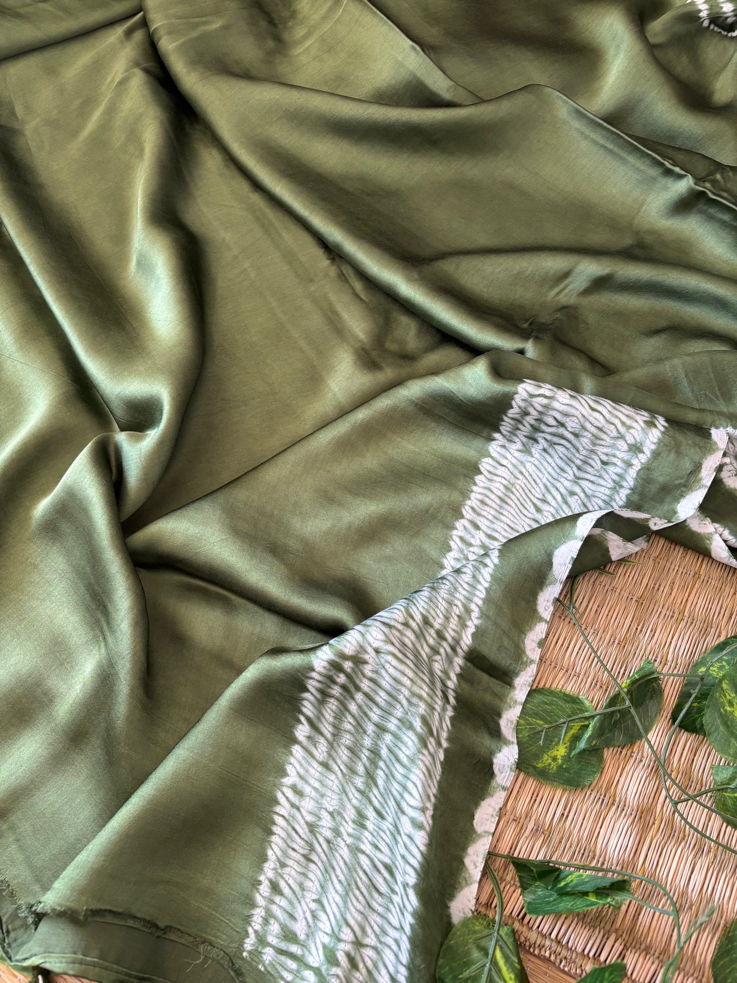 Modal Needle Shibori Saree (Moss Green)