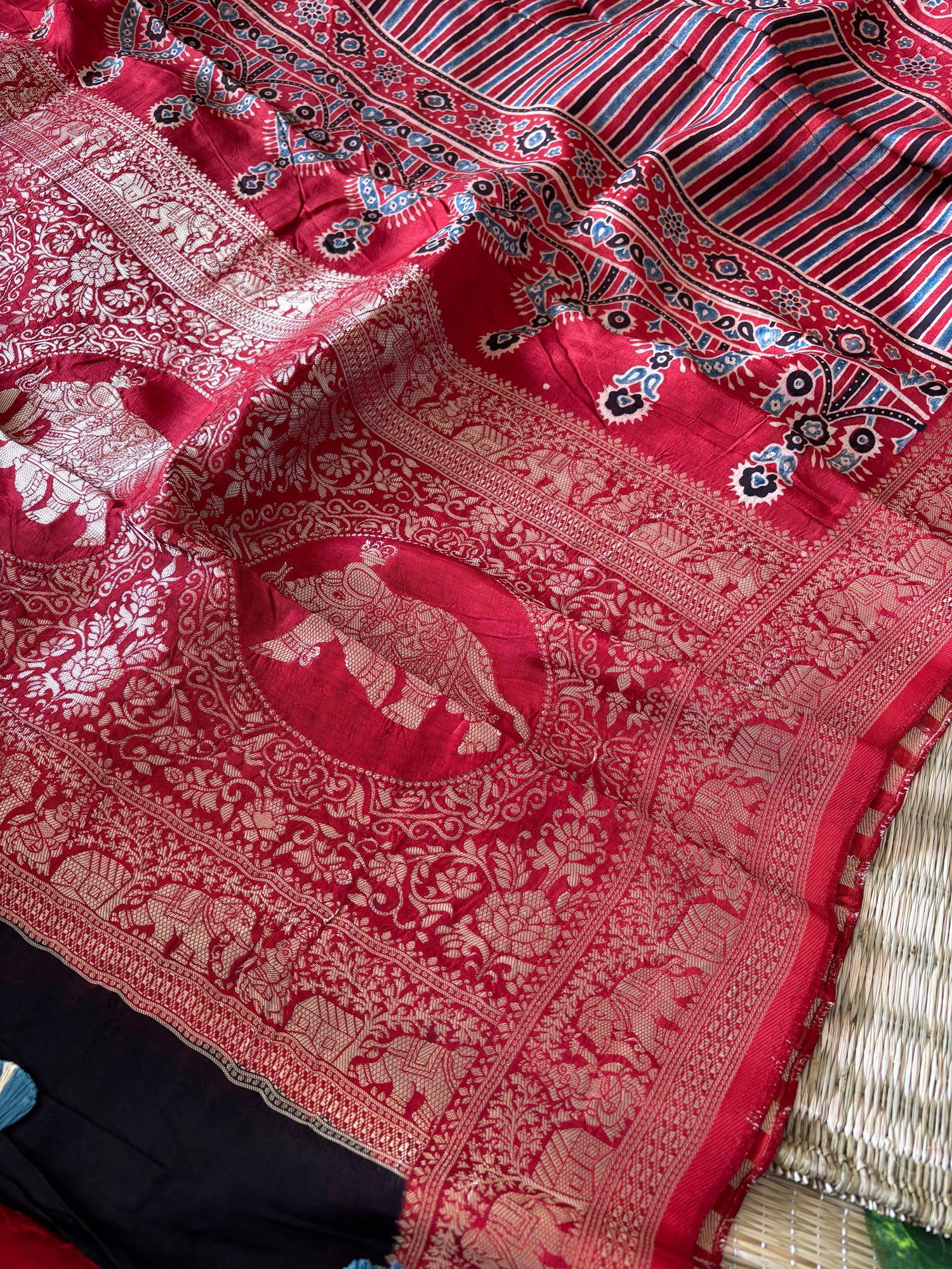 Ajrakh Dola Silk Sarees