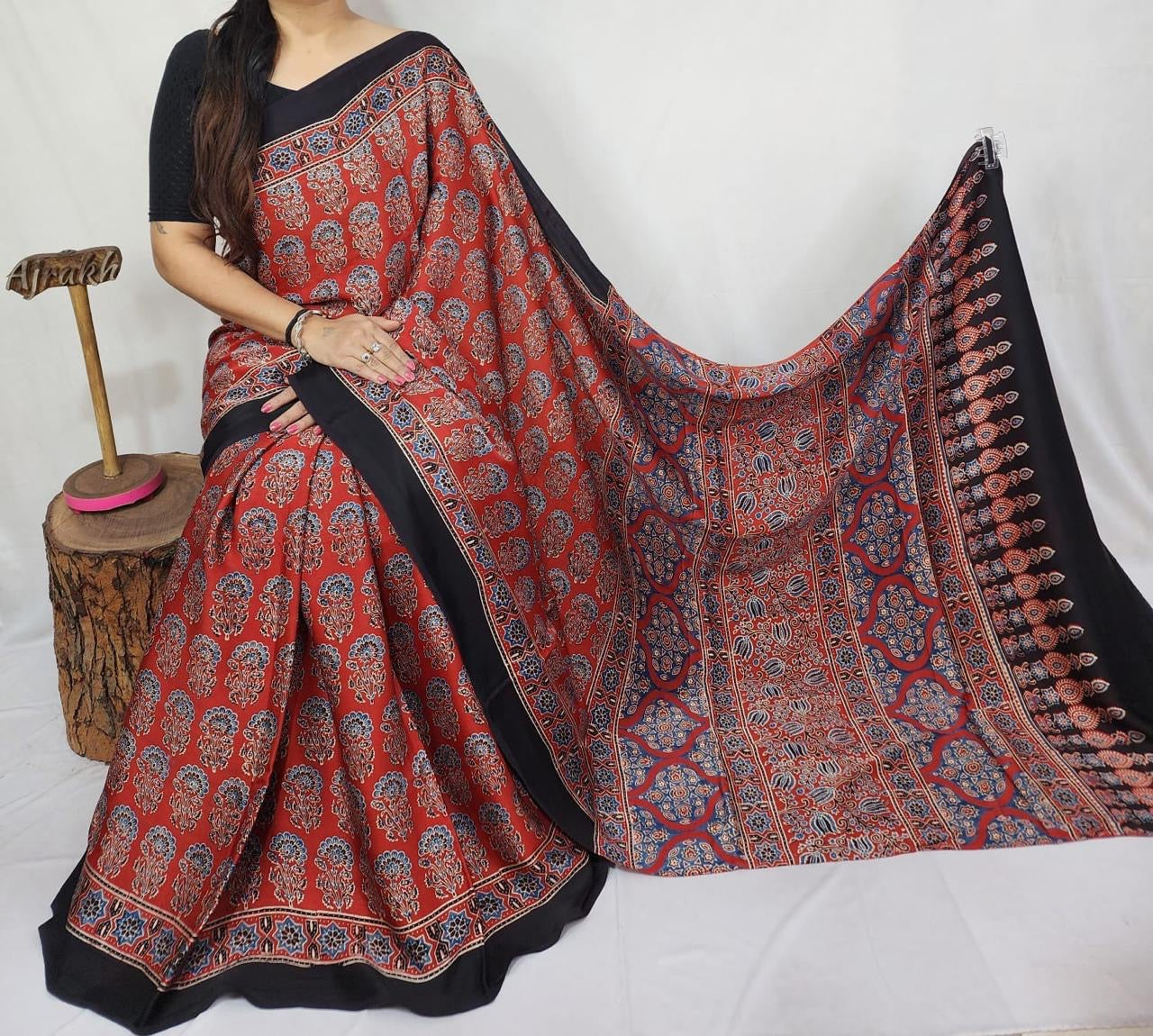 Ajrakh Modal Silk Saree