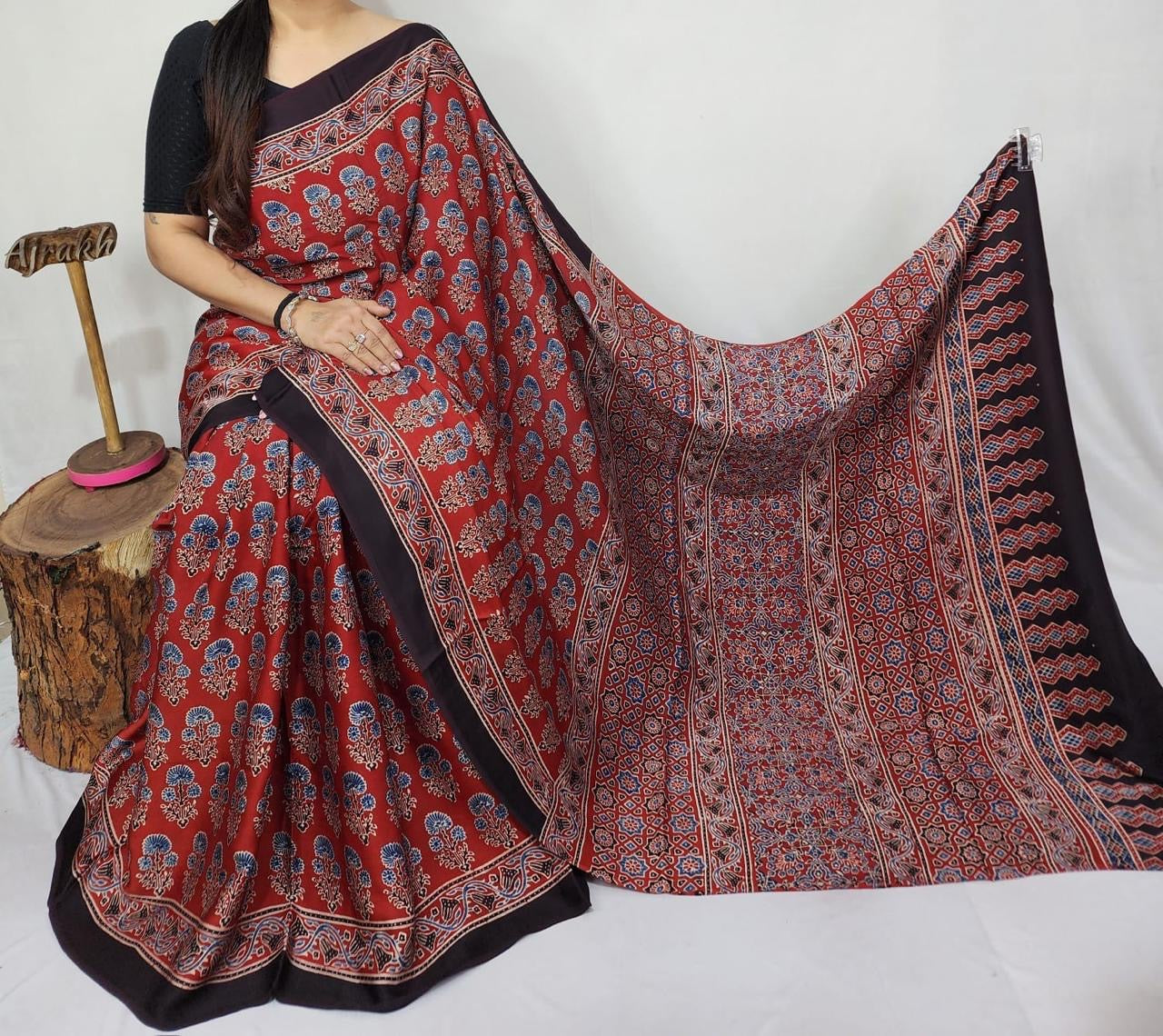 Ajrakh Modal Silk Saree