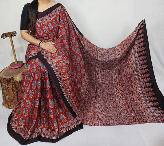 Ajrakh Modal Silk Saree