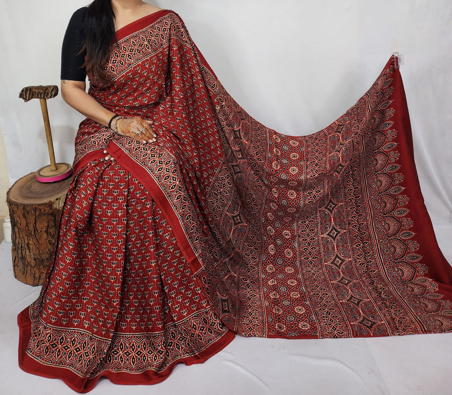 Ajrakh Modal Silk Saree