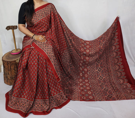 Ajrakh Modal Silk Saree