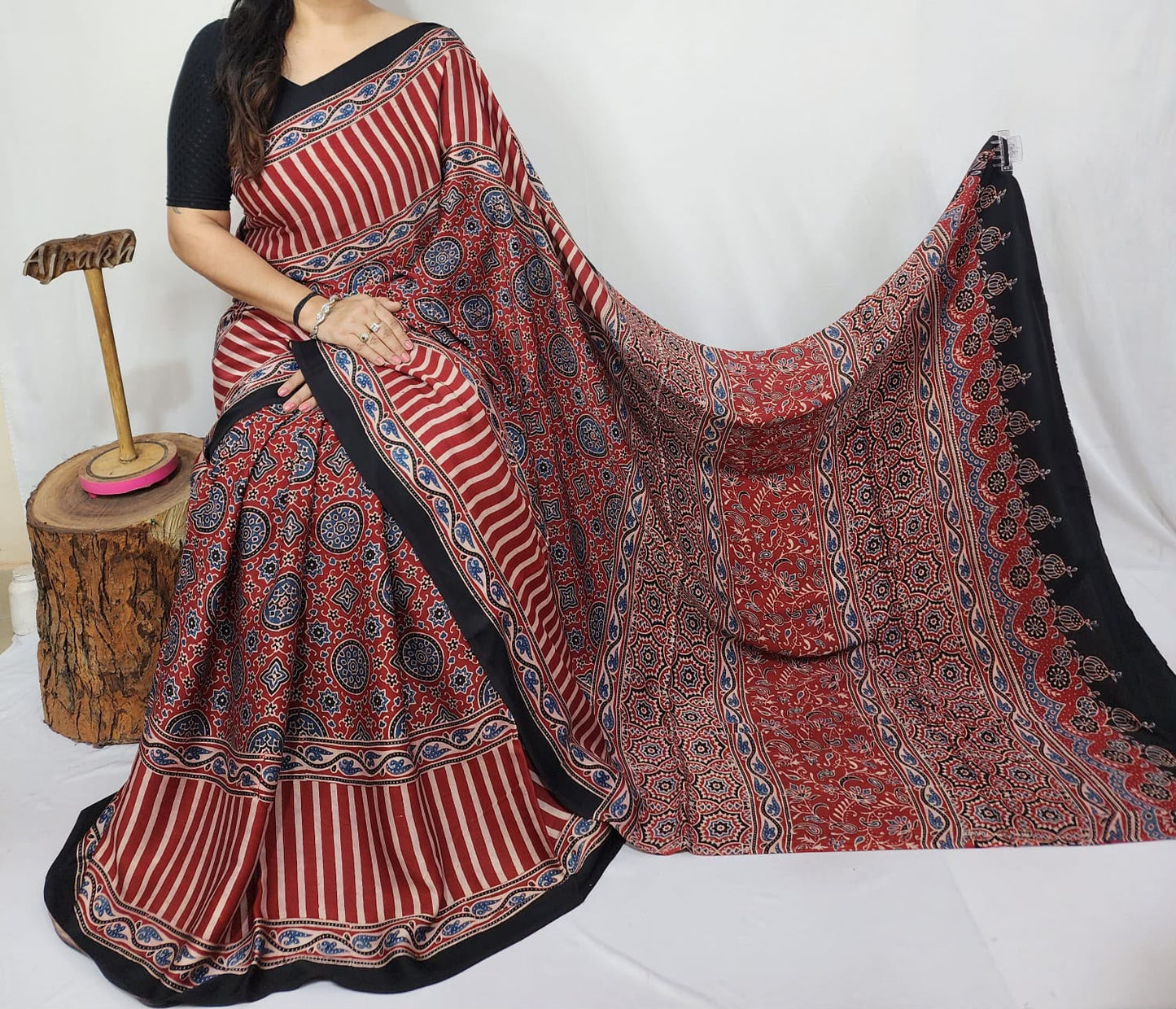 Ajrakh Modal Silk Saree