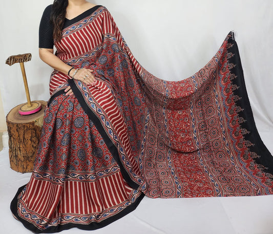 Ajrakh Modal Silk Saree