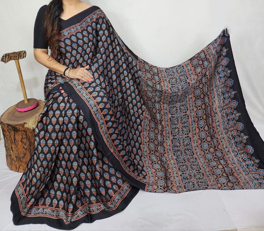 Ajrakh Modal Silk Saree