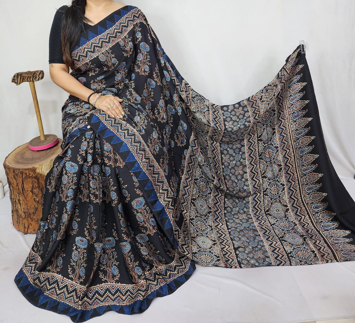 Ajrakh Modal Silk Saree