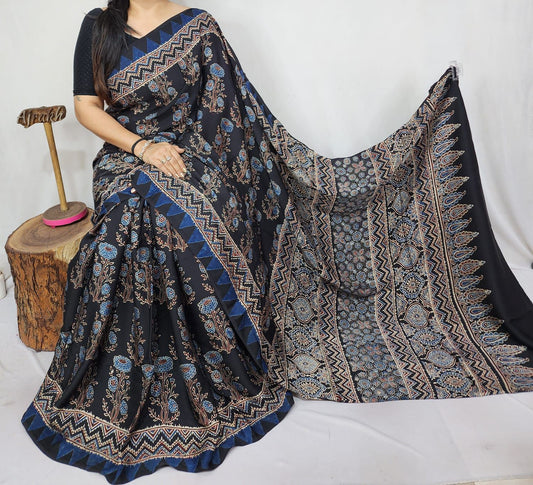 Ajrakh Modal Silk Saree