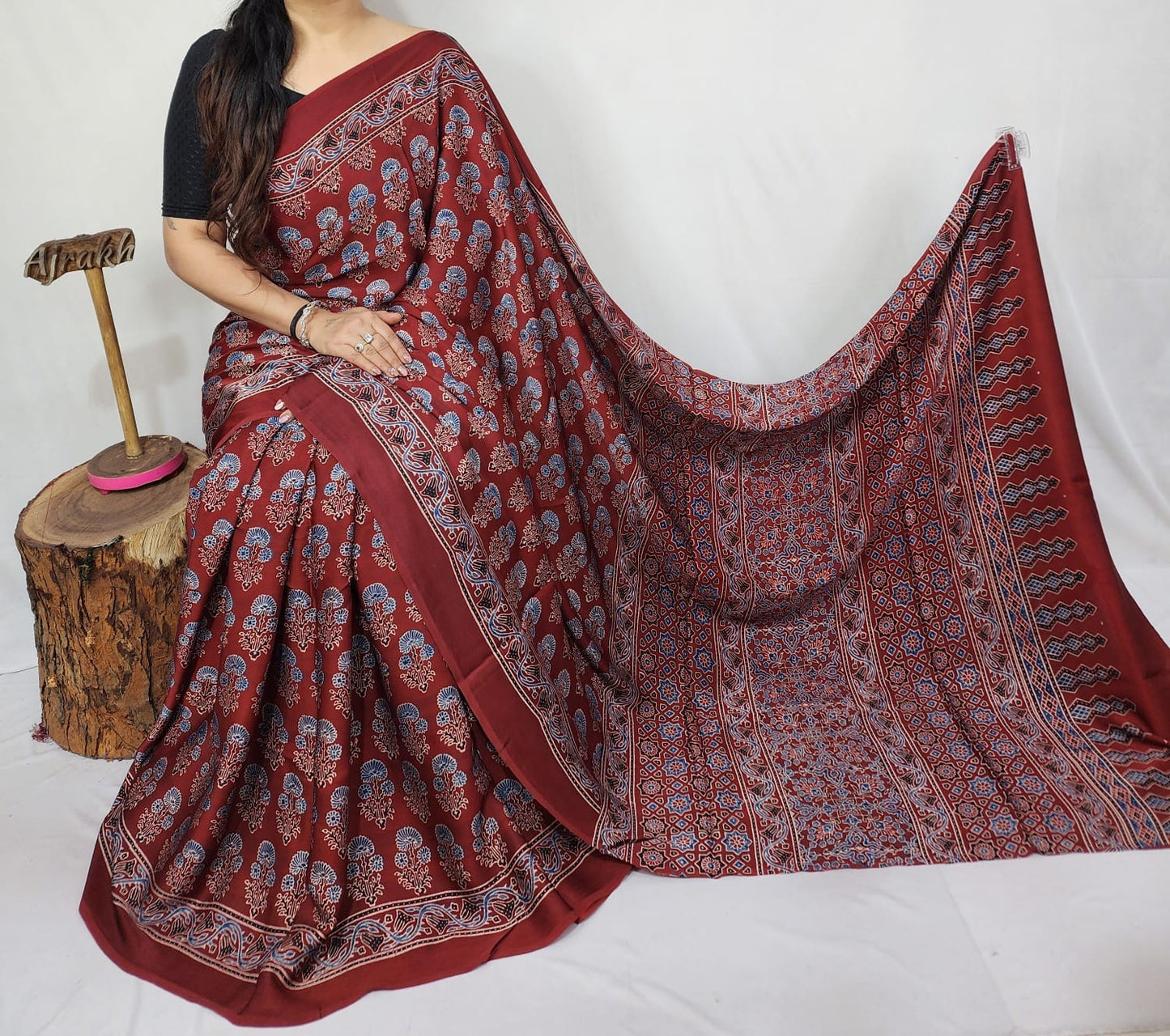 Ajrakh Modal Silk Saree
