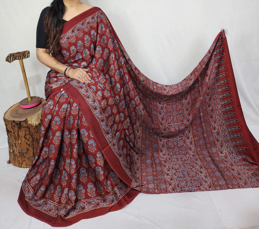 Ajrakh Modal Silk Saree