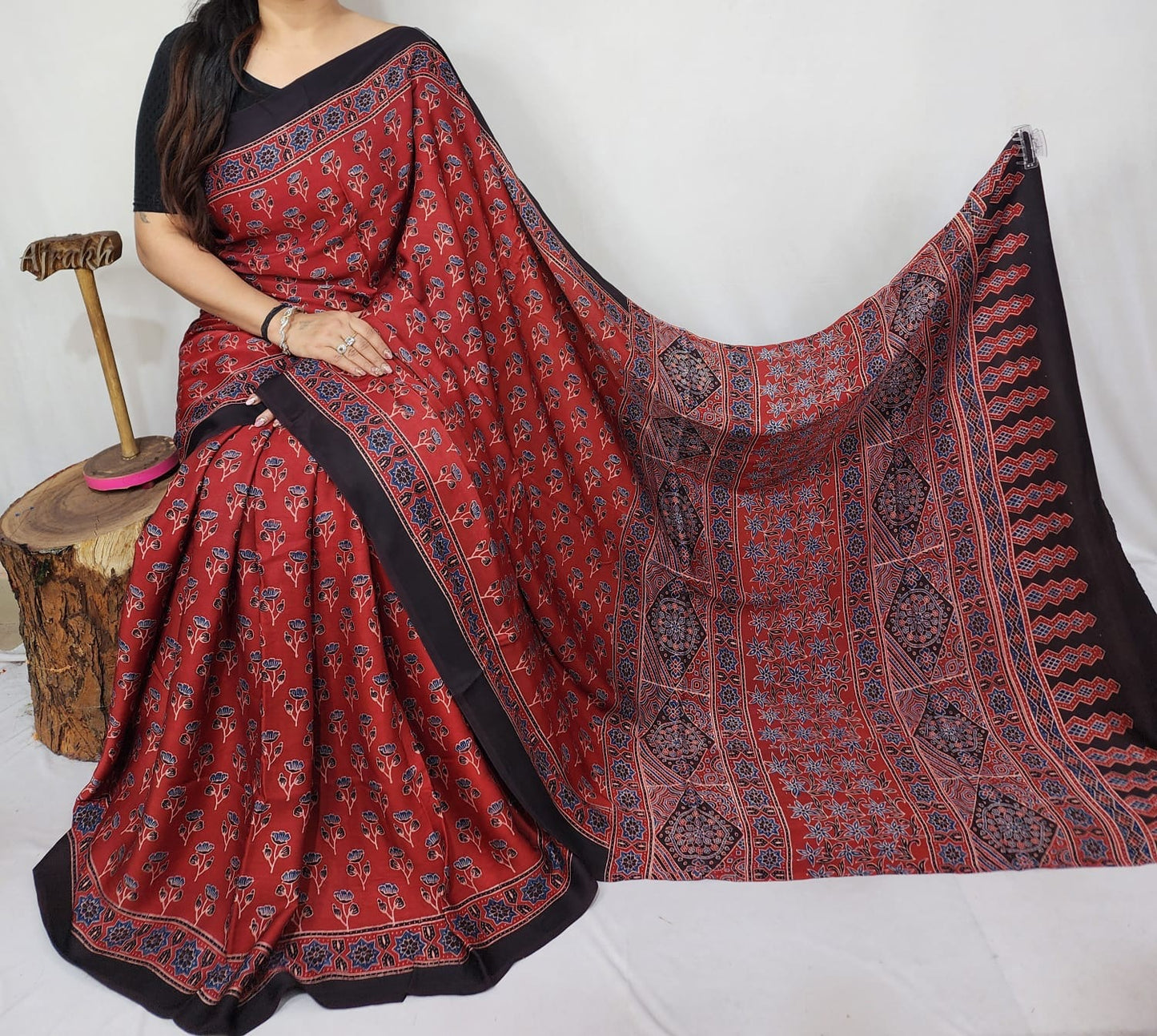 Ajrakh Modal Silk Saree