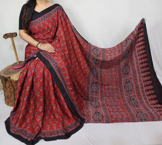 Ajrakh Modal Silk Saree