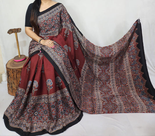 Ajrakh Modal Silk Saree
