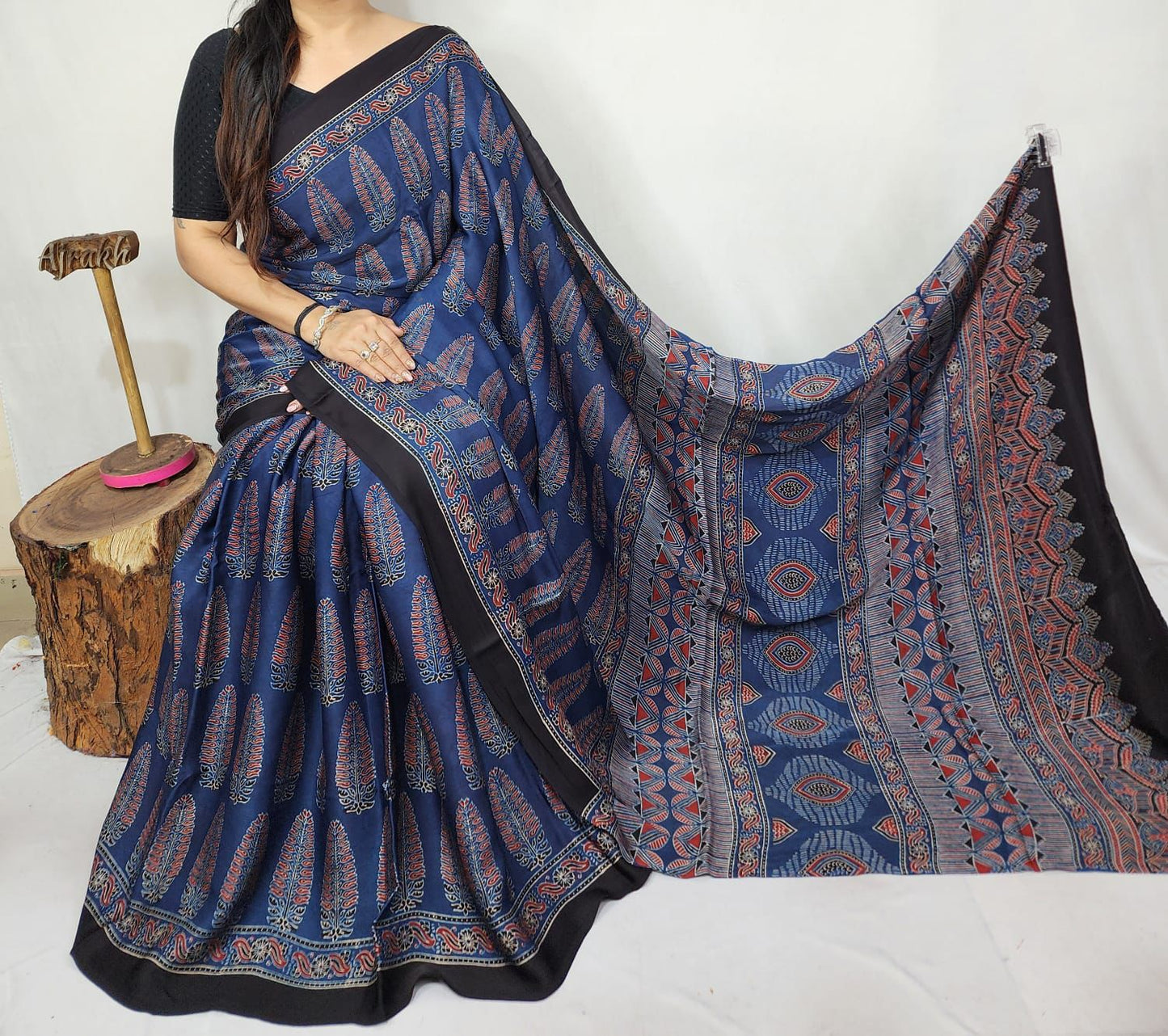 Ajrakh Modal Silk Saree