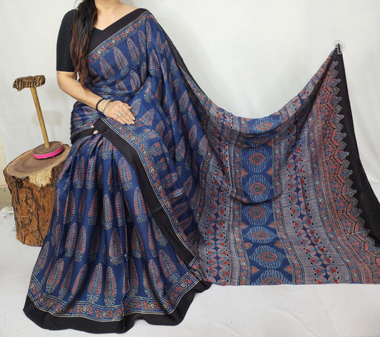 Ajrakh Modal Silk Saree