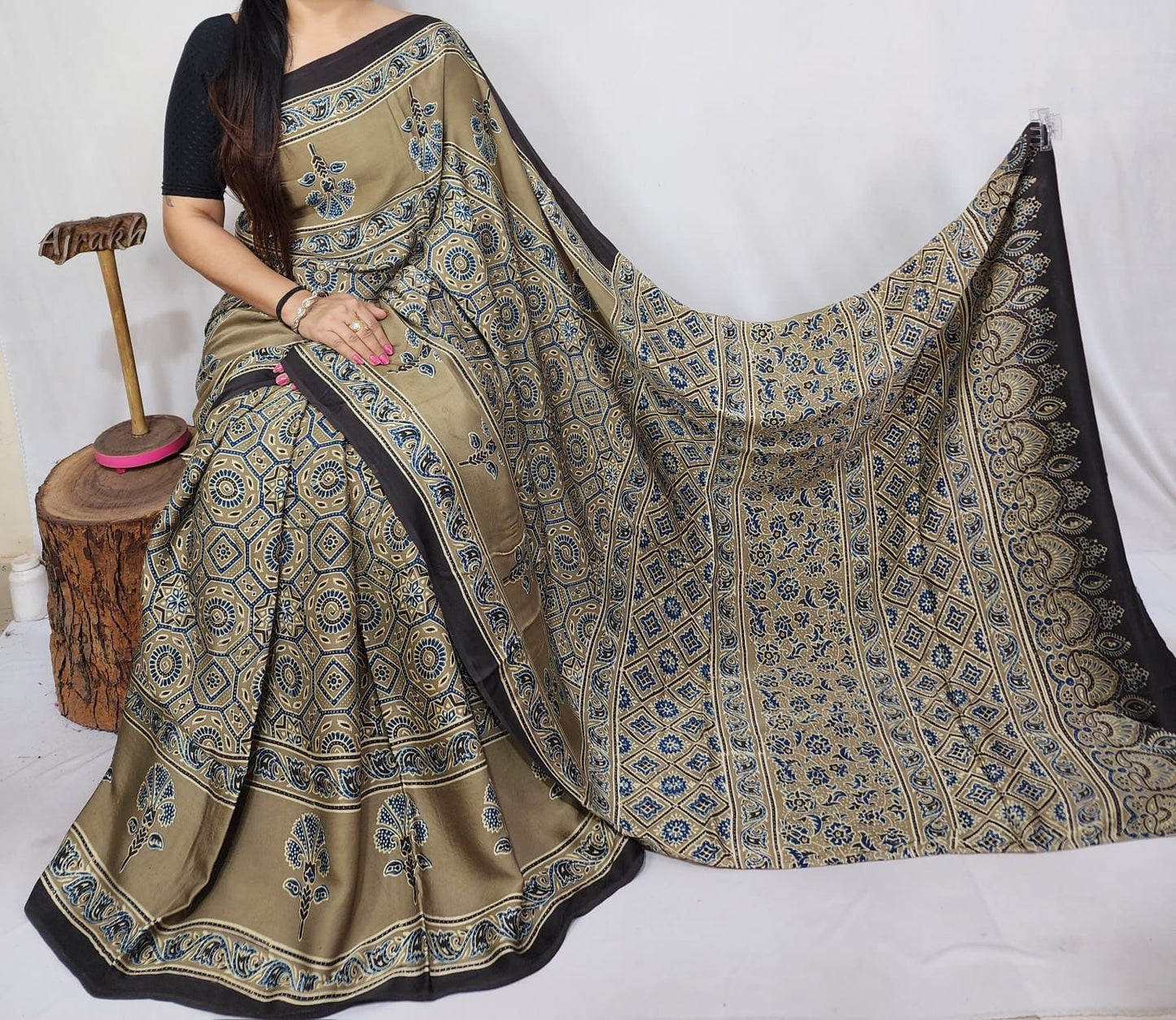 Ajrakh Modal Silk Saree