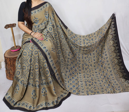Ajrakh Modal Silk Saree