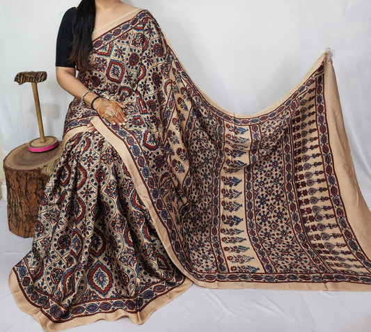 Ajrakh Modal Silk Saree