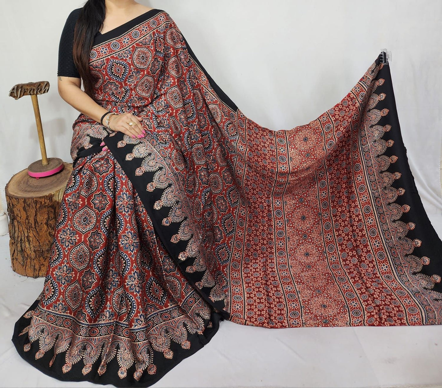 Ajrakh Modal Silk Saree