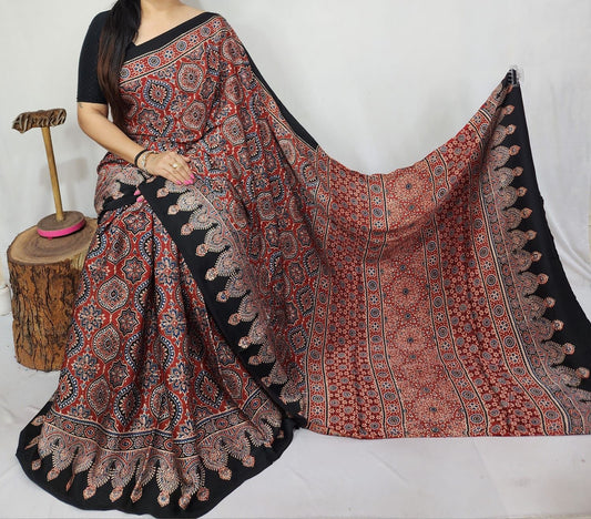 Ajrakh Modal Silk Saree