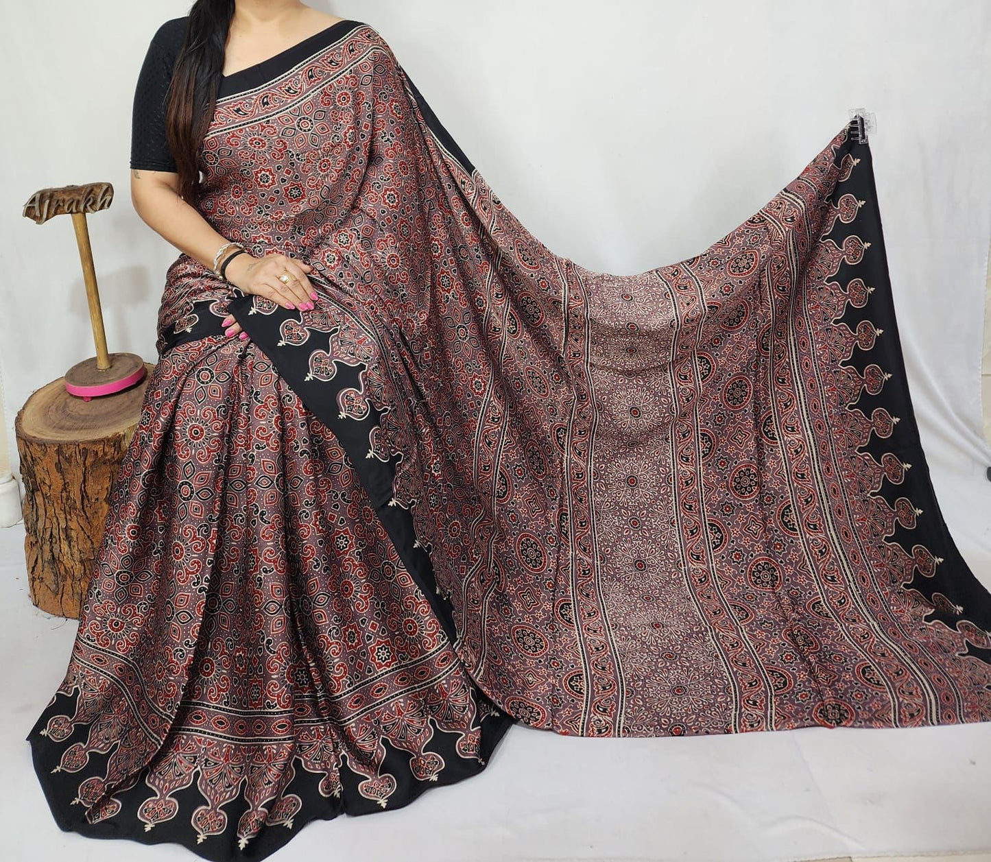 Ajrakh Modal Silk Saree