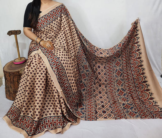 Ajrakh Modal Silk Saree