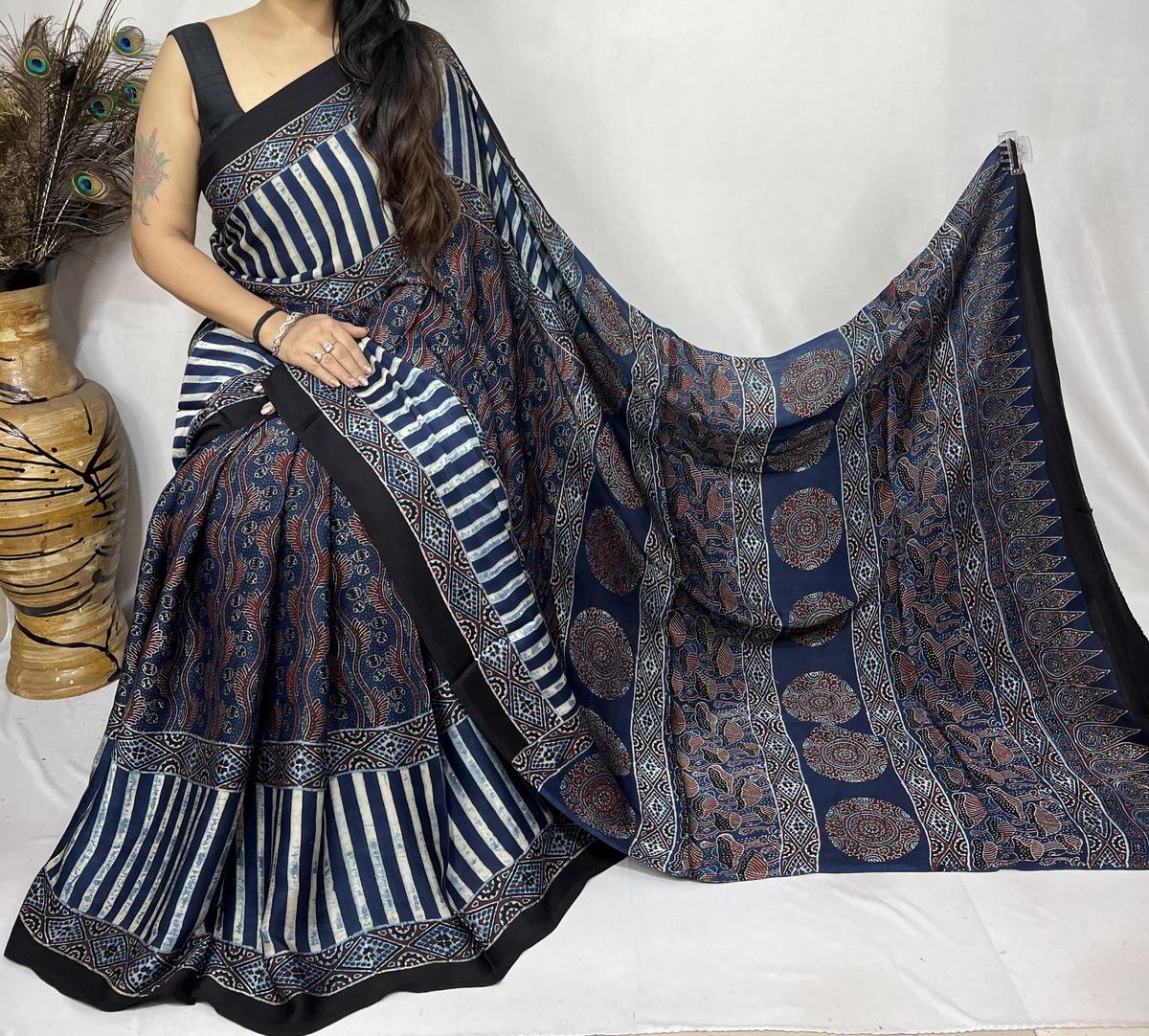 Ajrakh Modal Silk Saree