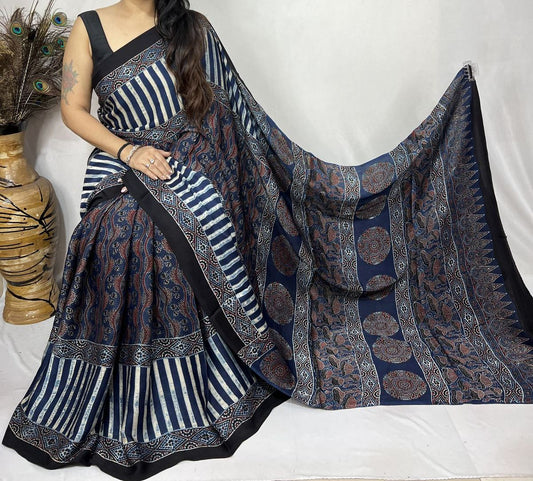 Ajrakh Modal Silk Saree