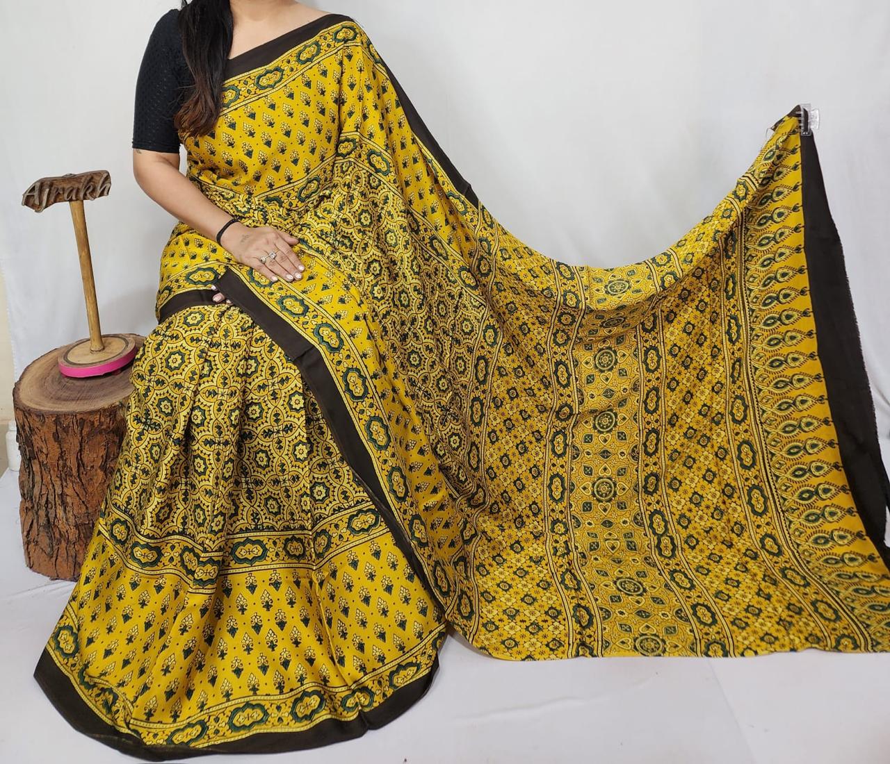Ajrakh Modal Silk Saree