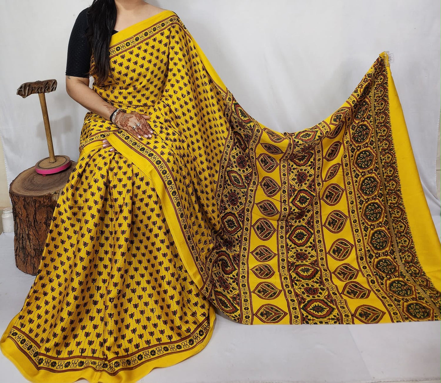Ajrakh Modal Silk Saree