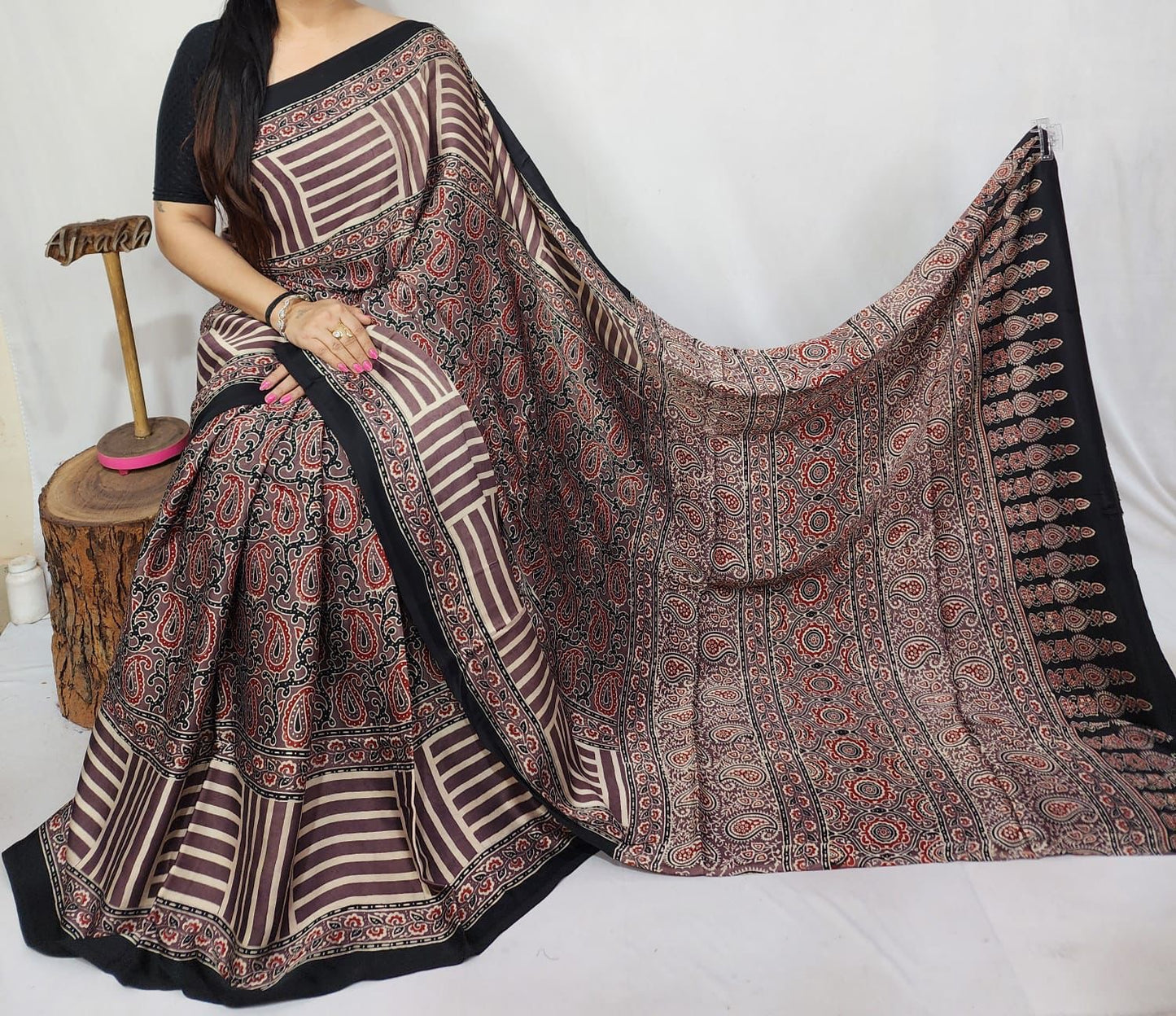 Ajrakh Modal Silk Saree