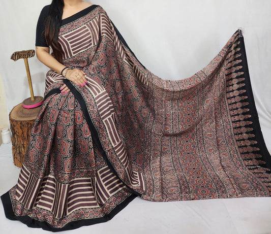 Ajrakh Modal Silk Saree