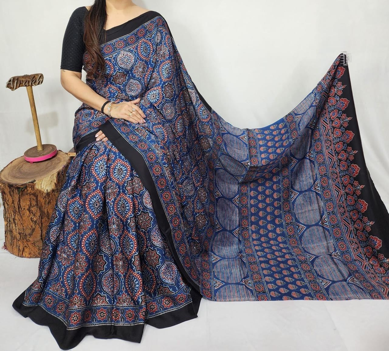 Ajrakh Modal Silk Saree