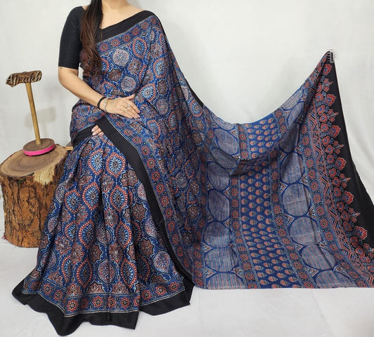 Ajrakh Modal Silk Saree