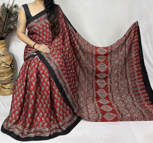 Ajrakh Modal Silk Saree