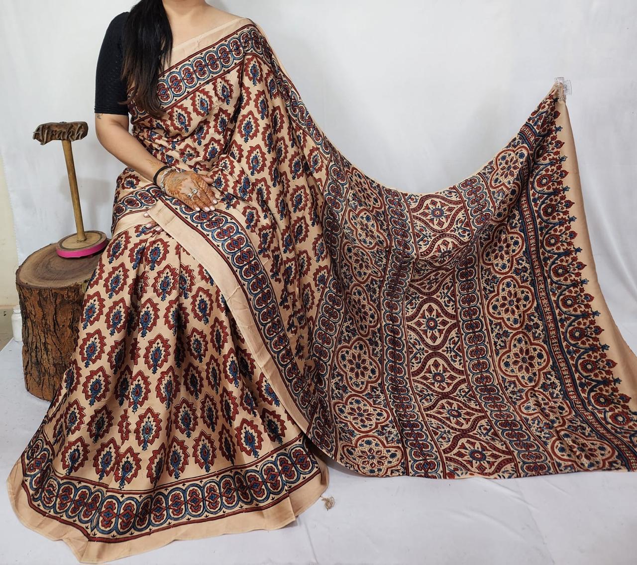 Ajrakh Modal Silk Saree