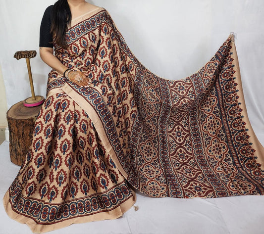 Ajrakh Modal Silk Saree